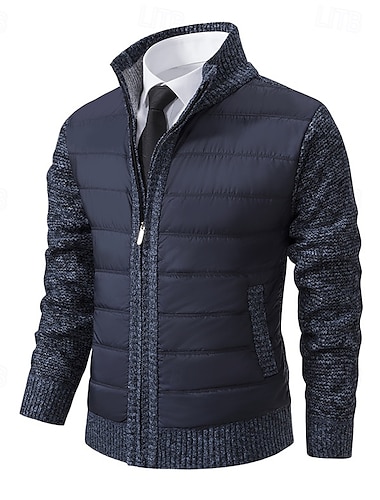  Men's Cardigan Sweater Dress Sweater Zip Sweater Sweater Jacket Fleece Sweater Ribbed Knit Stand Collar Clothing Apparel Winter Red Navy Blue S M L