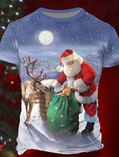  vánoce pánské santa claus 3d trička grafický santa claus denní návrhář retro vintage 3d tisk triko sportovní venkovní dovolená chodit ven červená modrá hnědá krátký rukáv posádka krk jaro &amp; letní