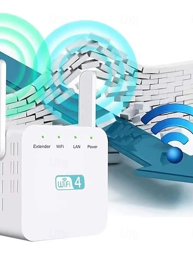  Усилитель Wi-Fi Усилитель Wi-Fi Расширитель диапазона Wi-Fi 300 Мбит/с Усилитель повторителя беспроводного сигнала 2,4 и 5 ГГц двухдиапазонный 4 антенны Полное покрытие 360 °