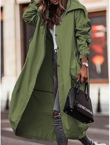  Damen Trenchcoat Arbeit Strasse Herbst Winter Lang Mantel Lockere Passform Zeitgenössisch Stilvoll Brautkleider schlicht Jacken Langarm Feste Farbe Mit Taschen Schwarz Grün Grau