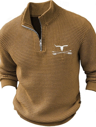  Hombre Suéter de punto Jersey con cremallera Suéter Polo Cuello con cremallera Retro Antiguo Casual estilo occidental Ropa de fiesta de noche Diario Bordado Tejido en Punto Cálido Manga Larga Otoño