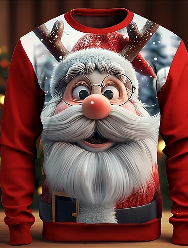  Natale Per uomo Stampa 3D 3D Fantasia "Cartone 3D" Felpe Felpa Felpa Manica lunga Felpa Girocollo 3D Divertente Stampa 3D Natale Da mare Feste Girocollo Stampa 3D 3D Inverno Primavera & Autunno