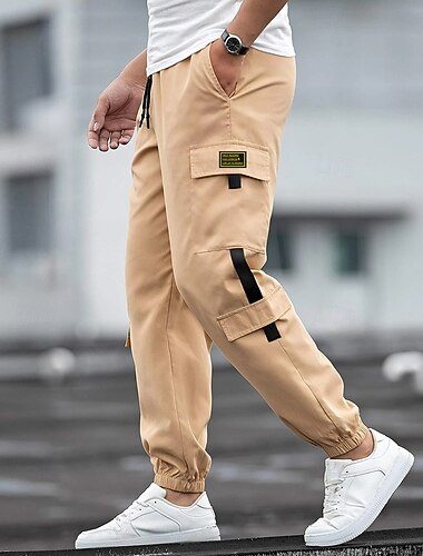  Men's Cargo Pants Joggers Trousers Casual Pants Drawstring Elastic Waist Multi Pocket Plain Comfort Soft Full Length Outdoor Daily Going out Fashion Streetwear Black Blue Micro-elastic