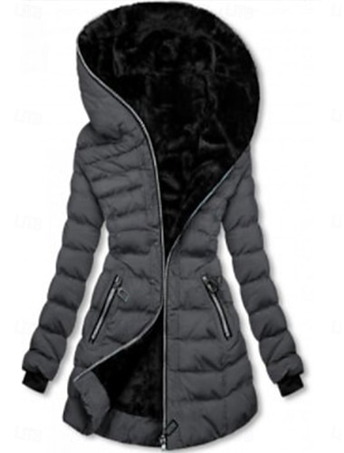  kvinners vinterkåper plus size pufferfrakk tykkere fleecefôret dunjakke varm lang parkasjakke med hette