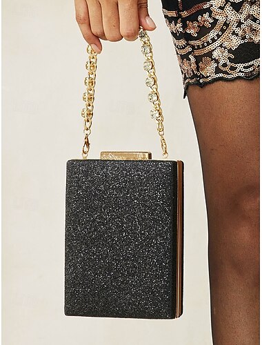  μαύρο glitter box clutch για γυναίκες – κομψή βραδινή τσάντα με χρυσή αλυσίδα διακοσμημένη με κρύσταλλο, ιδανική για πάρτι και επίσημες εκδηλώσεις