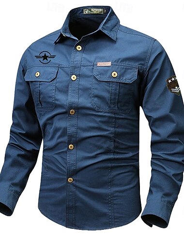  Herren Feste Farbe Hemd Westernhemd Cargo-Shirt Langarm Brautkleider schlicht Taktisch Sport & Natur Ausgehen Winter Frühling & Herbst Umlegekragen Bedruckt Schwarz Weiß Rote Blau Khaki