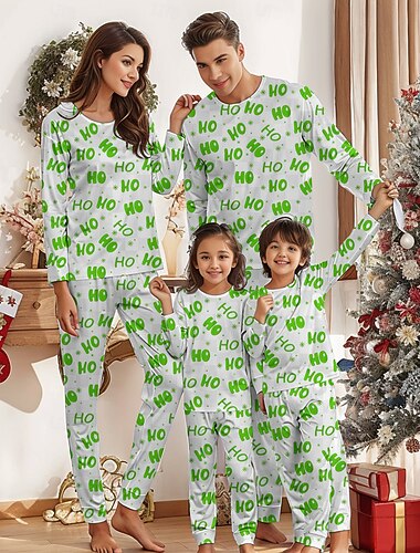  julenissen Familiejule pyjamas Nattøj Herre Dame Gutt Jente Familiematchende antrekk Søt Voksen Barne Jul Nytt År julaften Jul Feriereise Hjemmeklær Topp Bukser