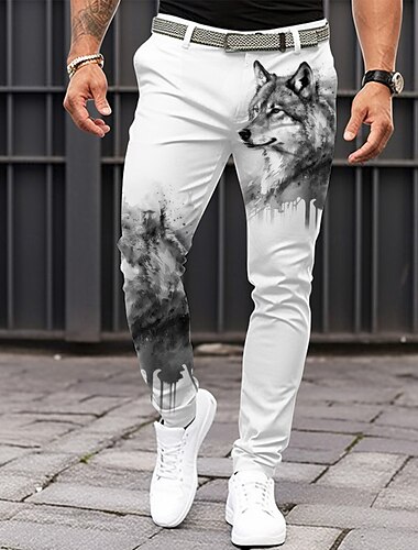  Herren Wolf Anzughosen Mittlere Taillenlinie Brautkleider schlicht Formal Alltagskleidung Zip Tasche Sommer Frühling Herbst 3D-Druck Schwarz Weiß Gelb