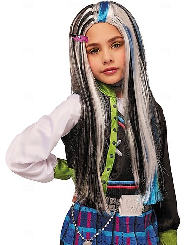  Peluca multicolor de Frankie Stein para niños, de longitud completa, para carnaval, cosplay y fiestas