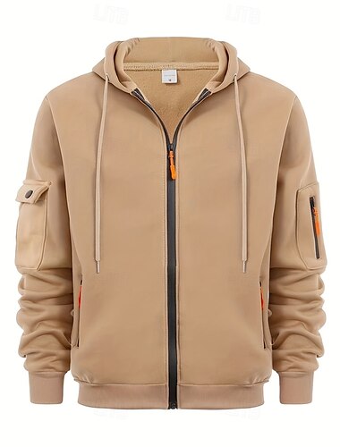  Voor heren Trui met capuchon Hoodie met volledige rits Tactische capuchon Zwart Marineblauw blauw Khaki Donkergrijs Capuchon Effen Sport & Outdoor Dagelijks Feestdagen Streetwear Stoer Casual Winter