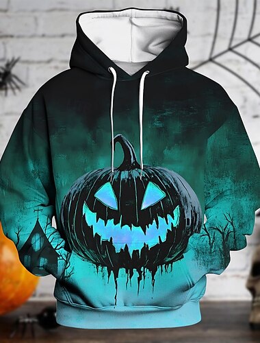  Halloween Kürbis Kapuzenshirt Pullover Halloween 3D Vordertasche Grafik Für Paar Herren Damen Erwachsene Halloween Karneval Maskerade 3D-Druck Party Festival