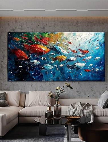  óleo de peixe pintura artesanal azul oceano mundo multicolorido peixe tropical óleo pintura moderna paisagem marinha natureza pintura a óleo decoração de parede arte vertical pintura espetáculo subaquático