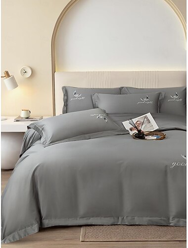  Juego de cama con funda nórdica de 4 piezas, tejido 100% algodón orgánico suave y transpirable, incluye funda nórdica y fundas de almohada para un sueño confortable.