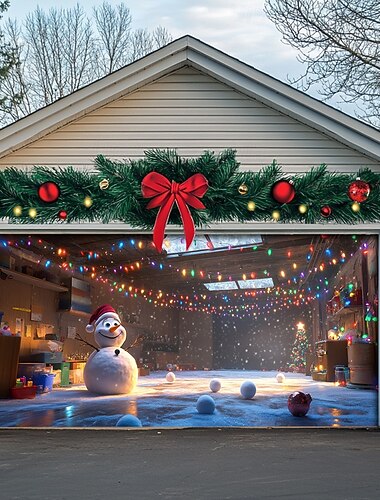  juledørdekorasjoner utendørs garasjeportdeksel julebanner lekende snømann store julebakgrunn for ferie utendørs garasjeport hjem veggdekorasjoner