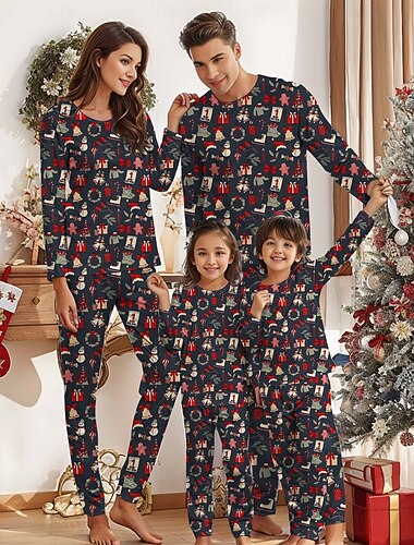  Snømann Familiejule pyjamas Nattøj Herre Dame Gutt Jente Familiematchende antrekk Søt Voksen Barne Jul Nytt År julaften Jul Feriereise Hjemmeklær Topp Bukser