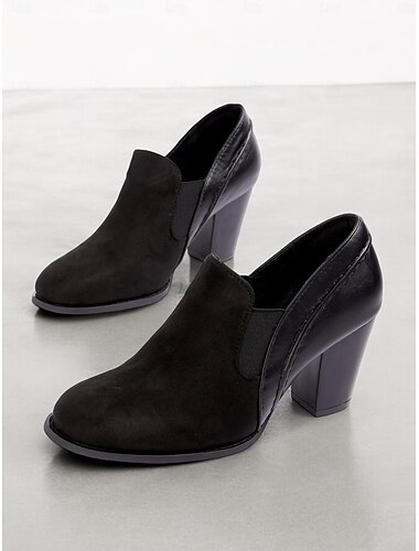  Schwarze Slip-On-Pumps mit Blockabsatz aus Wildlederimitat für Damen – bequeme und stylische Büro-Pumps