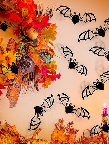  Adesivi murali a forma di pipistrello 3D di Halloween, adesivi murali a forma di farfalla per decorare lo sfondo della camera da letto, decorazioni spaventose rimovibili per la stanza di Halloween.