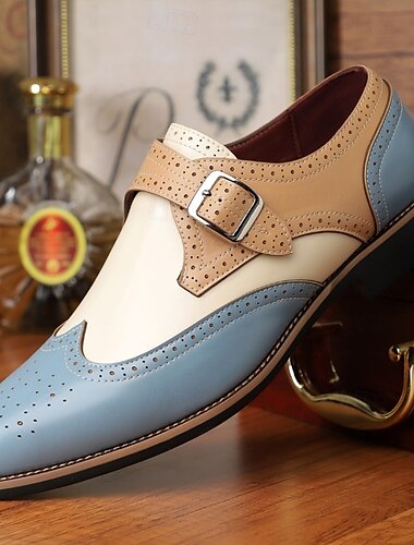  chaussures à boucle en similicuir bicolore pour hommes - chaussures habillées brogue élégantes avec fermeture à boucle pour un style formel et vintage