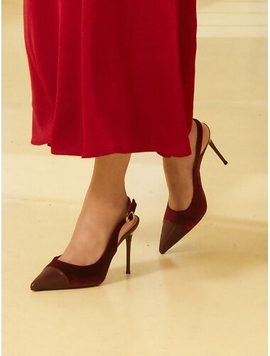  elegante burgunderfarbene Slingback-Pumps mit spitzer Spitze und Stilettoabsatz für Damen – schicke und elegante Schuhe für Abendgarderobe, Partys oder formelle Anlässe
