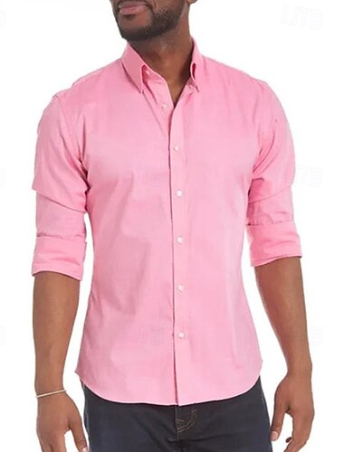  בגדי ריקוד גברים חולצה שמלת שמלה חולצה עם כפתורים אחיד חתונה מפלגה שחור לבן ורוד כחול נייבי שרוול ארוך דש קיץ & אביב ביגוד