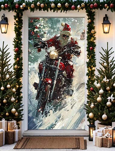  Weihnachtstürdekorationen, Türabdeckungen, Weihnachtsmann-Türteppich, Türvorhang, Dekoration, Hintergrund, Türbanner für die Haustür, Bauernhaus, Feiertagsparty-Dekoration, Zubehör für drinnen/draußen