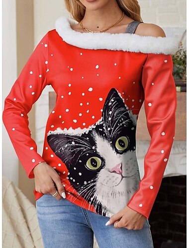  Damen Bluse Party Weihnachten Weihnachten Bischof Langarm Rote Herbst Winter
