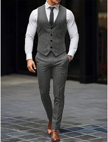  Trajes de fiesta de boda para hombres vestidos de noche Homecoming traje blanco negro de moda diaria de color sólido ajuste estándar 2 piezas