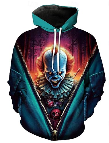 Это Клоун Клоун-убийца Толстовка Pullover Хэллоуин 3D Графический Назначение Для пары Муж. Жен. Взрослые Хэллоуин Карнавал Маскарад 3D печать Для вечеринок На каждый день