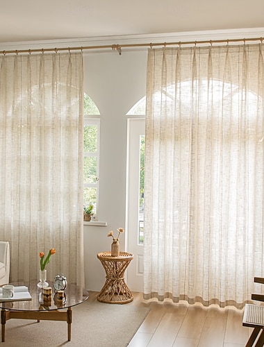  halbtransparenter Sichtschutzvorhang, einteilig, moderner minimalistischer Stil, mit verdickter Hanf-Baumwolle, Fenstergitter für Wohnzimmer, Schlafzimmer, Esszimmer, Arbeitszimmer