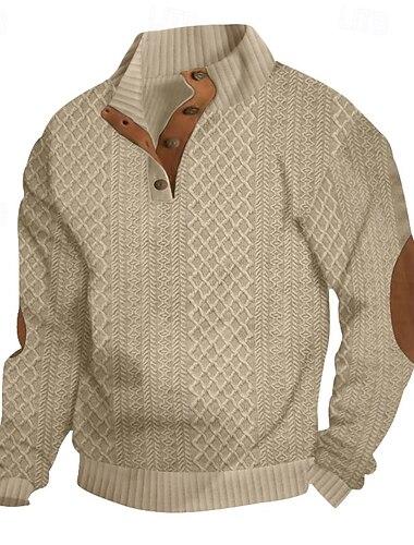  Per uomo Maglia Nero Bianco Verde militare Cachi Grigio scuro Colletto Mao Semplice Jacquard Patchwork A coste Testurizzato Quotidiano Ferie Uscire Poliestere Testurizzato Streetwear Casual Autunno