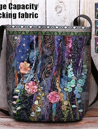  Boheemse dames crossbody tas met geborduurde bloemen, artistieke handgemaakte schoudertas met kleurrijk bloemendesign, perfect voor casual en festivalkleding