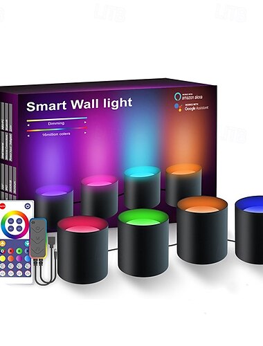 מאור LED חכם דקורטיבי עם Alexa Tuya Wifi מנורת קיר חכמה עם סנכרון מוזיקה בארבעה צבעים עם שלט רחוק
