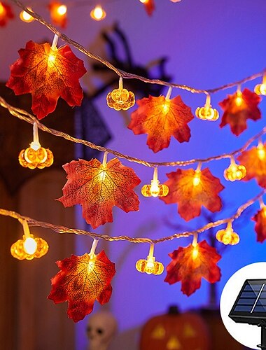  Cadena de luces solares 3D con forma de calabaza y hojas de arce, 6,5 m, 30 led, para exteriores, impermeable, para jardín, otoño, Acción de Gracias, Navidad, bodas, fiestas, vacaciones, patio, hogar,
