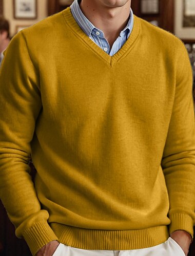  Herre Kjole genser Pullover genser Riflet Strikke Vanlige topper Strikket Slank passform عادي V-hals Moderne Moderne jul Arbeid Klær Vinter Gul Blå S M L