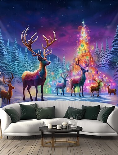  blacklight gobelin világít a sötétben ragyog buli rénszarvas aurora uv reaktív függő gobelin fali művészeti falfestmény nappali hálószobába