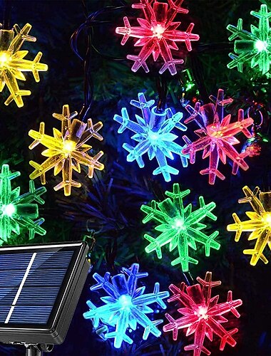  Solar-LED-Weihnachtsschneeflocke, wasserdichte Lichterkette mit 30/50/100 LEDs, 8 Beleuchtungsmodi, für den Außenbereich, Garten, Urlaub, Garten, Hochzeit, Silvesterparty, Außen- und Innendekoration