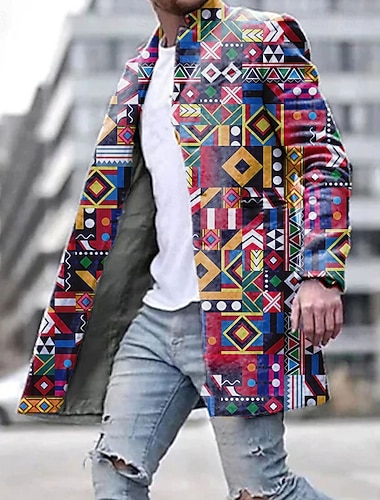  Herren Farbblock Grafikdrucke Geometrie Wintermantel Mantel Warm Bequem Atmungsaktiv Mode Streetwear Geschäftlich Arbeit Büro-Outfit Ausgehen Tasche Druck Herbst Winter Umlegekragen Langarm Rote