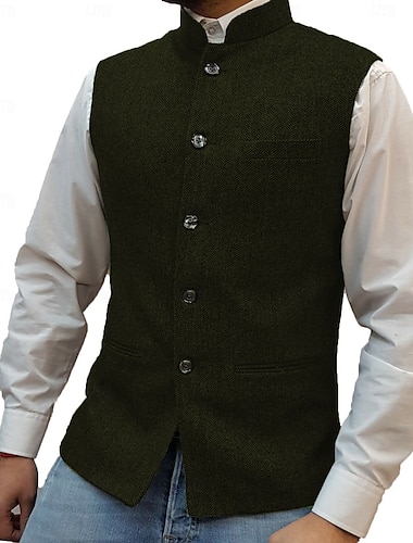  Hombre Casual Chaleco Color sólido A Medida Cinco botones de un solo pecho Plata Negro Azul Marino Oscuro 2023