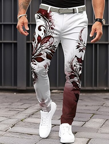  Herren Pflanze Anzughosen Mittlere Taillenlinie Brautkleider schlicht Heim Alltagskleidung Zip Tasche Sommer Frühling Herbst 3D-Druck Schwarz Dunkelrot Blau