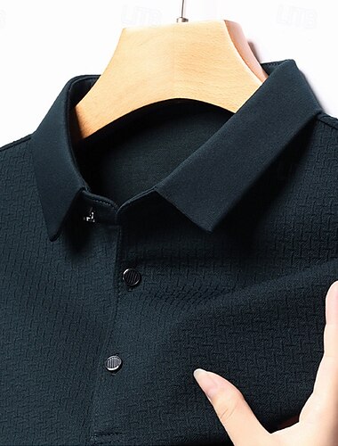  رجالي قميص الجولف جولف بولو عمل فضفاض Lapel كم طويل أساسي الحديث سهل أزرار قماش الجاكار ربيع & الصيف عادي أسود أبيض أزرق البحرية أخضر البيج كوفي قميص الجولف