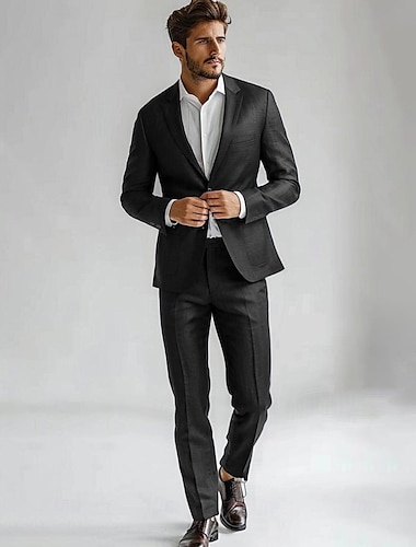 Voor heren Kostuums Formeel Bruiloft Vuosipäivä Gevoerd Dagelijks Jasje / jack Lente & Herfst 100% linnen Effen Kleur Knop Zak Comfortabel Open voorzijde Blazer Zwart