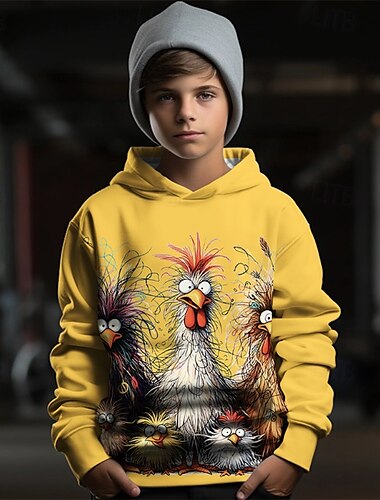  Dla chłopców 3D Graficzny Zwierzę Pisklę Bluza z Kapturem Długi rękaw Wiosna Jesień Moda Moda miejska Dzieci 4-12 lat Kaptur Na zewnątrz Codzienny Regularny