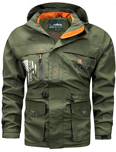  Herren Mit Buchstaben bedruckt Outdoorjacke Mantel Taktisch Praktisch Brautkleider schlicht Sports Outdoor Freizeitskleidung Seitentaschen Reißverschluss vorne Verstellbare Kordelzughaube Herbst