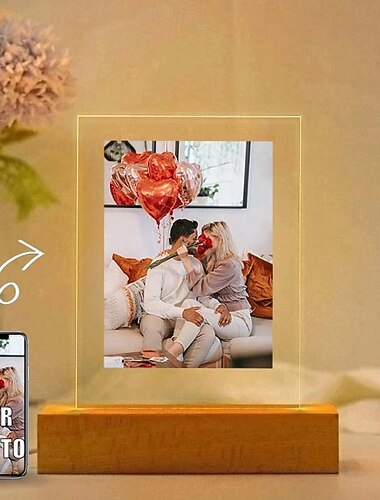  Lámpara de foto personalizada, luz de noche acrílica con foto personalizada, alimentada por USB, color blanco cálido, agrega tu imagen, perfecta para amantes, cumpleaños, novios y novias