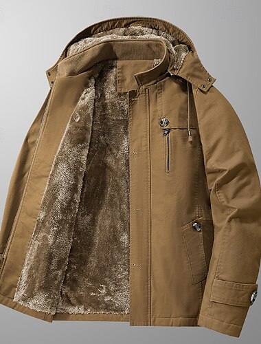  Homens Casaco exterior Casaco de lã Jaqueta Carga Casaco com capuz Formal Casa Bolsos Inverno Primavera & Outono Côr Sólida Vintage Moda Colarinho de Camisa Padrão Preto Marron cáqui Casaco