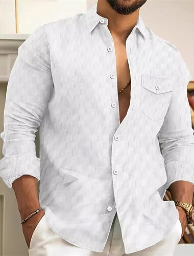  Herren Hemd Sommerhemd Knopfhemd Lässiges Hemd Strandhemd Schwarz Weiß Hellgrün Himmelblau Dunkelgrün Langarm Glatt Kargen Hawaiianisch Festtage Jacquard Bekleidung Modisch Brautkleider schlicht