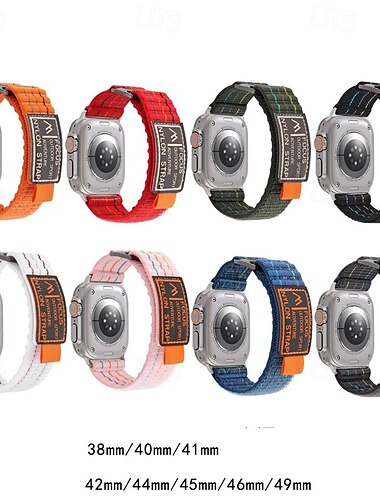  Pasek sportowy Kompatybilny z Pasek do zegarka Apple Watch 38mm 40mm 41mm 42mm 44mm 45mm 49mm Zapięcie metalowe Regulowany Oddychający Nylon Wymienny pasek do zegarka na iwatch Ultra 2 Series 9 8 7