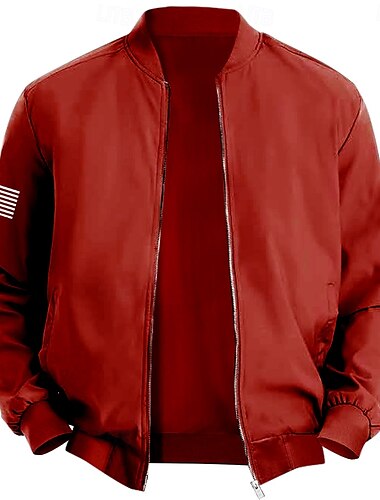 Herren Amerikanische US-Flagge Bomberjacke Mantel Praktisch Brautkleider schlicht Sports Outdoor Freizeitskleidung Seitentaschen Reißverschluss vorne Grafik Herbst Winter Stehkragen Langarm Schwarz