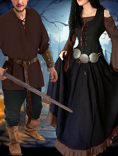  Vikings : Valhalla Pirate Viking Ranger Couples Chemise Protège-bras Déguisements de couple de groupe d'Halloween Adulte Homme Femme Rétro Vintage Epoque Médiévale Renaissance Carnaval Utilisation