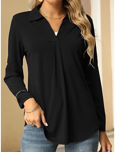  Damen Hemd Bluse modern Langarm Regular Tops Hemdkragen Arbeit schwarz rosa blau Frühling Herbst Winter